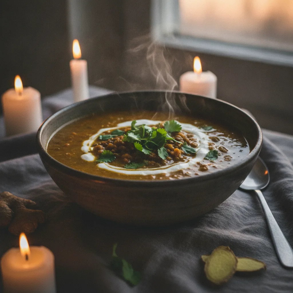 Warm comforting evening bowl with legumes